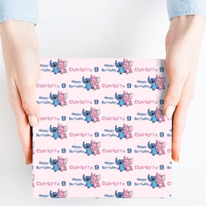 Personalised Pink STITCH HAPPY BIRTHDAY Gift Wrapping Paper Add Any Name & Age image 2