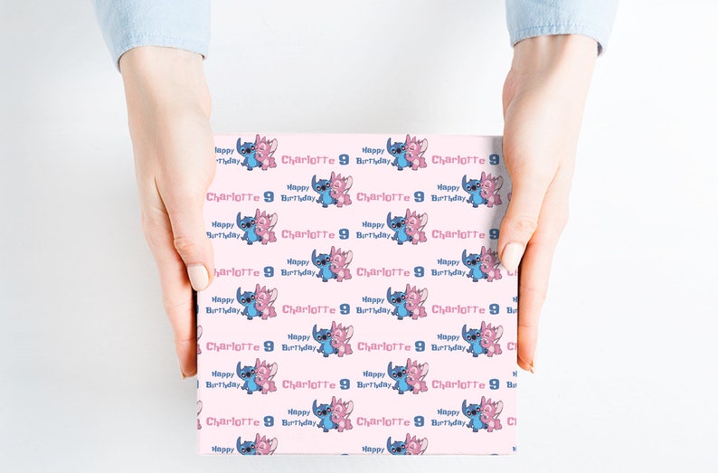 Personalised Pink STITCH HAPPY BIRTHDAY Gift Wrapping Paper Add Any Name & Age image 2