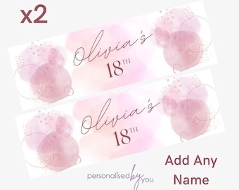 2 x Personalised Birthday Banners Large Pink Gold Add Name & Age Free Delivery 16th 18th 21st 30th 40th 50th 60th etc