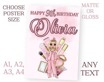 Personalised Birthday Makeup Theme Blonde Hair Party Sign Poster Banner ANY Names A1 A2 A3 A4 Free Delivery