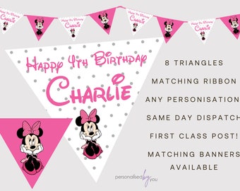 Personalised Disney's Minnie Mouse Birthday Baby Shower Party Banner Decoration Bunting FREE DELIVERY