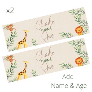 2 x Personalised WILD SAFARI Animals Birthday Banner LARGE Kids Party Poster Free Delivery