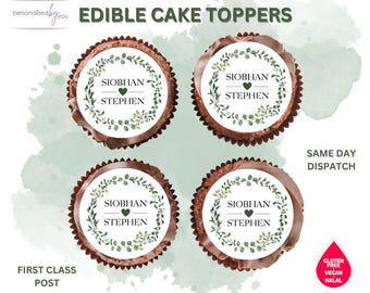 EDIBLE Cupcake CAKE Toppers Personalised Congratulations Engagement Wedding Name Printed Icing or Rice Wafer 2"