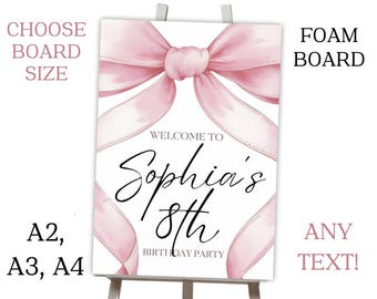 Personalised Printed Bow Pink Theme Birthday Flowers Foam Board Event Welcome Sign WEDDING CHRISTENING BIRTHDAY A1 A2 A3 A4 Bows