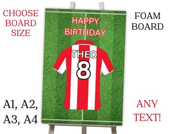 Personalised Printed Red & White Football Theme Birthday Foam Board Event Welcome Sign WEDDING CHRISTENING BIRTHDAY A1 A2 A3 A4