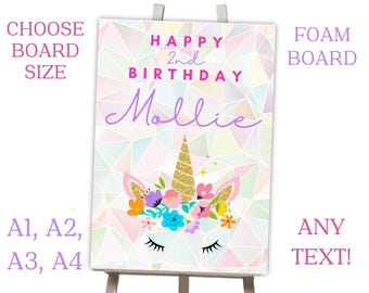 Personalised Mosaic Unicorn Theme Printed Foam Board Event Welcome Sign Party CHRISTENING BIRTHDAY A1 A2 A3 A4 Free Delivery