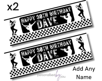 2 x Personalised Birthday Banners Large SKA 2 TONE THEME Black Add Name Age Free Delivery