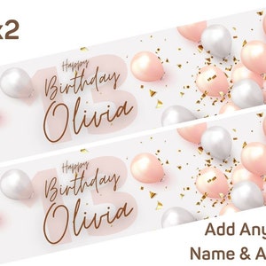 2 x Personalised Birthday Banners Large Rose Gold Add Name & Age Free Delivery