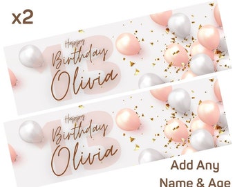 2 x Personalised Birthday Banners Large Rose Gold Add Name & Age Free Delivery