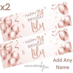 2 x Personalised Birthday Banners Large ROSEGOLD Add Name & Age Free Delivery