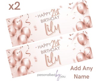 2 x Personalised Birthday Banners Large ROSEGOLD Add Name & Age Free Delivery