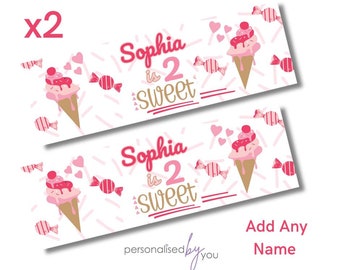 2 x Personalised Birthday 'is 2 sweet' Banners Large Pink Add Name & Age Free Delivery