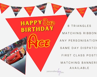 Personalised Cars Theme Lightning Mcqueen Birthday Party Banner Decoration Bunting FREE DELIVERY