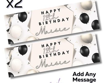 2 x Personalised Cream&Black Balloons Theme Birthday / Baby Shower Banners Large Add ANY TEXT FREE Delivery