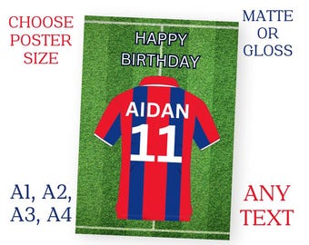 Personalised Birthday Blue & Red Football Theme Party Sign Poster Banner ANY Names A1 A2 A3 A4 Free Delivery Kids Party Event