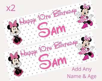 2 x Banners de cumpleaños personalizados de MINNIE MOUSE de Disney GRANDES Póster de fiesta para niños Entrega gratuita