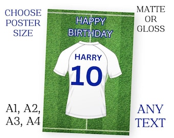 Personalised Birthday Blue & White Football Theme Party Sign Poster Banner ANY Names A1 A2 A3 A4 Free Delivery Kids Party Event