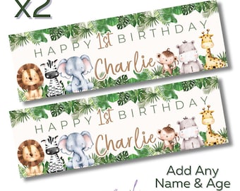2 x Personalised WILD SAFARI Animals Birthday Banner LARGE Kids Party Poster Free Delivery