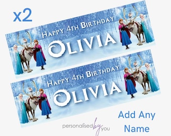 2 x Personalised Disney Princess Frozen THEME Birthday Banners LARGE Kids Party Poster Free Delivery