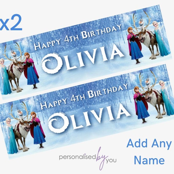 2 x Personalised Disney Princess Frozen THEME Birthday Banners LARGE Kids Party Poster Free Delivery