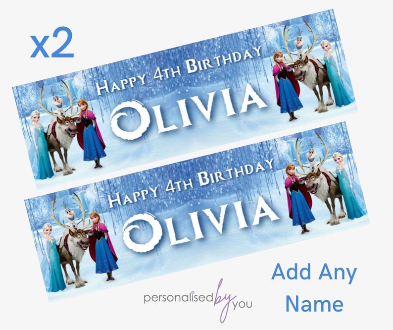 2 x Personalised Disney Princess Frozen THEME Birthday Banners LARGE Kids Party Poster Free Delivery image 1