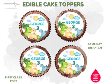 EDIBLE Cupcake CAKE Toppers Personalised DINOSAUR Theme Dino Printed Icing or Rice Wafer 2"