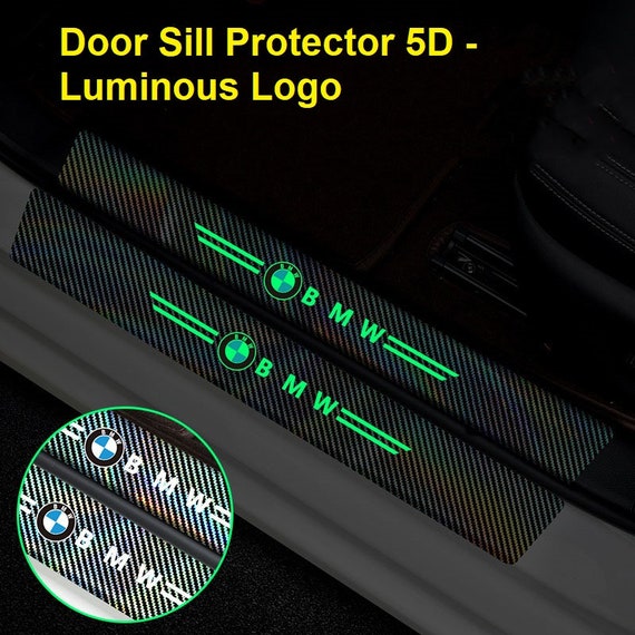 Protecteur de seuil de porte de voiture Protecteur de seuil de porte 5D  Logo lumineux Film de protection de seuil de porte de voiture  Anti-collision convient à la plupart des voitures 