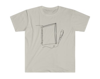 Unisex Subtle/Minimalist Notebook and Pen One line Design Soft-style Graphic T-Shirt