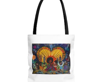 Afrocentric Heart Celebration Tote Bag | Colorful Soulful Art, Music Scene