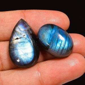 2 AAA Labradorite Cabochons: Natural Mix Shape Gemstones, 41 Cts