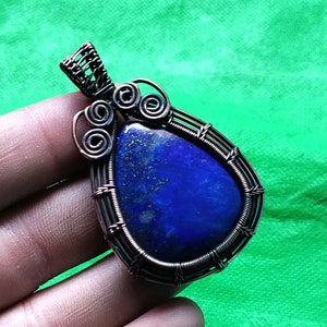 100% Natural Lapis Abalone Shell Copper Pendant Gemstone Copper Wire Wrapped Pendant Copper Jewelry Jewelry Handmade Pendant Gift For Her