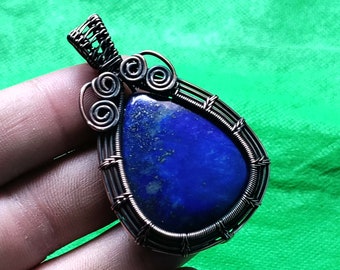 100% Natural Lapis Abalone Shell Copper Pendant Gemstone Copper Wire Wrapped Pendant Copper Jewelry Jewelry Handmade Pendant Gift For Her