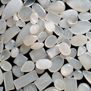 AAA Gray Moonstone Cabochon: Natural Loose Gemstone, Jewelry Making (10-40mm Mix Shape)