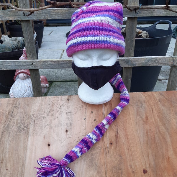Wool Funky long Tail Pixie Stocking Scarf Hat