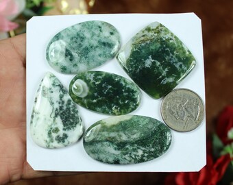 30x46mm Natural Moss Agate Cabochon,Handmade polished Smooth Genuine Moss Agate Jewelry Making Loose Gemstone Agate#AB2771 2 Pcs Of 131Cts