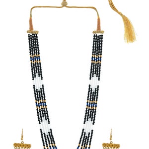 Indian Tradition Jewellery, for Women Black and white Beads Necklace with Earring Handmade Designer Jewellery for her image 5