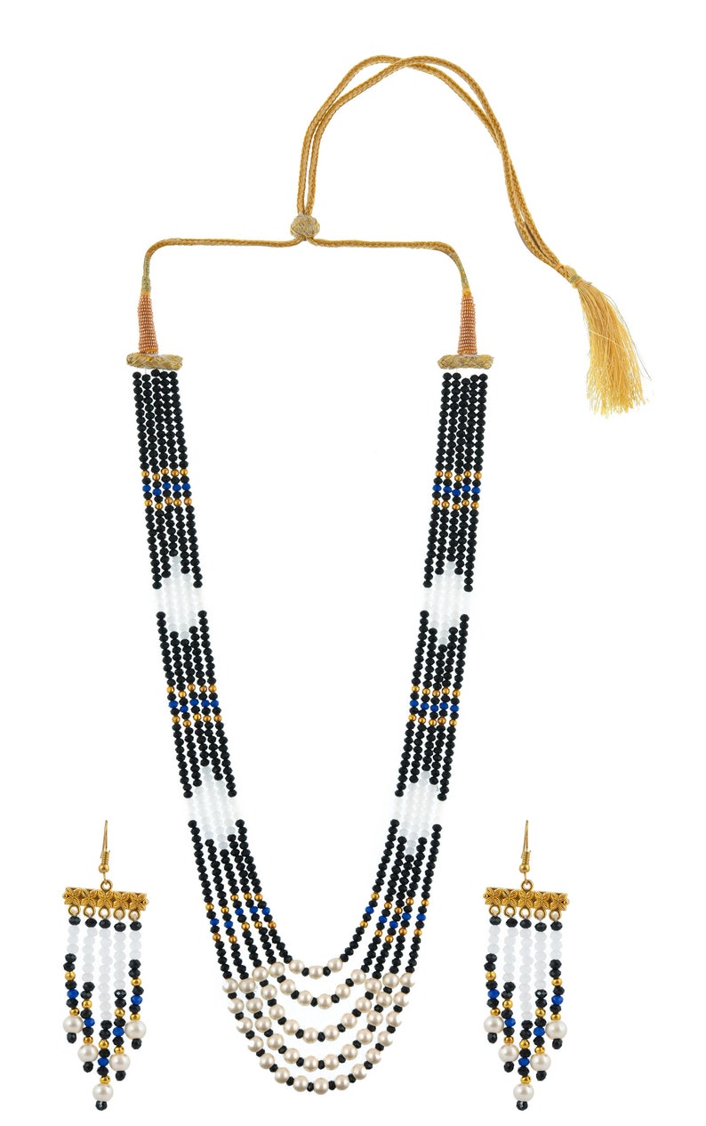 Indian Tradition Jewellery, for Women Black and white Beads Necklace with Earring Handmade Designer Jewellery for her image 5