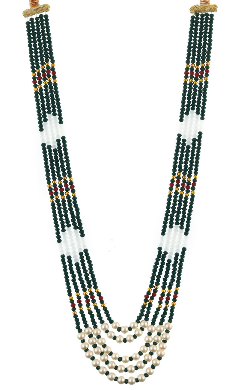 Indian Tradition Jewellery, for Women Green and white Beads Necklace with Earring Handmade Designer Jewellery for her image 2