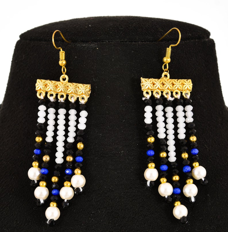 Indian Tradition Jewellery, for Women Black and white Beads Necklace with Earring Handmade Designer Jewellery for her image 2