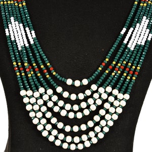 Indian Tradition Jewellery, for Women Green and white Beads Necklace with Earring Handmade Designer Jewellery for her image 5
