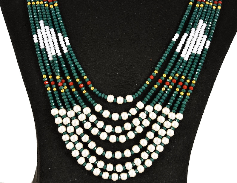 Indian Tradition Jewellery, for Women Green and white Beads Necklace with Earring Handmade Designer Jewellery for her image 5
