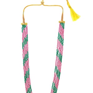 Indian Tradition Jewellery, for Women Pink and Green Beads Necklace with Earring Handmade Designer Jewellery for her image 4