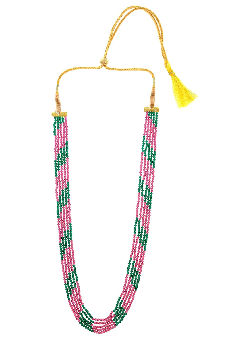 Indian Tradition Jewellery, for Women Pink and Green Beads Necklace with Earring Handmade Designer Jewellery for her image 4