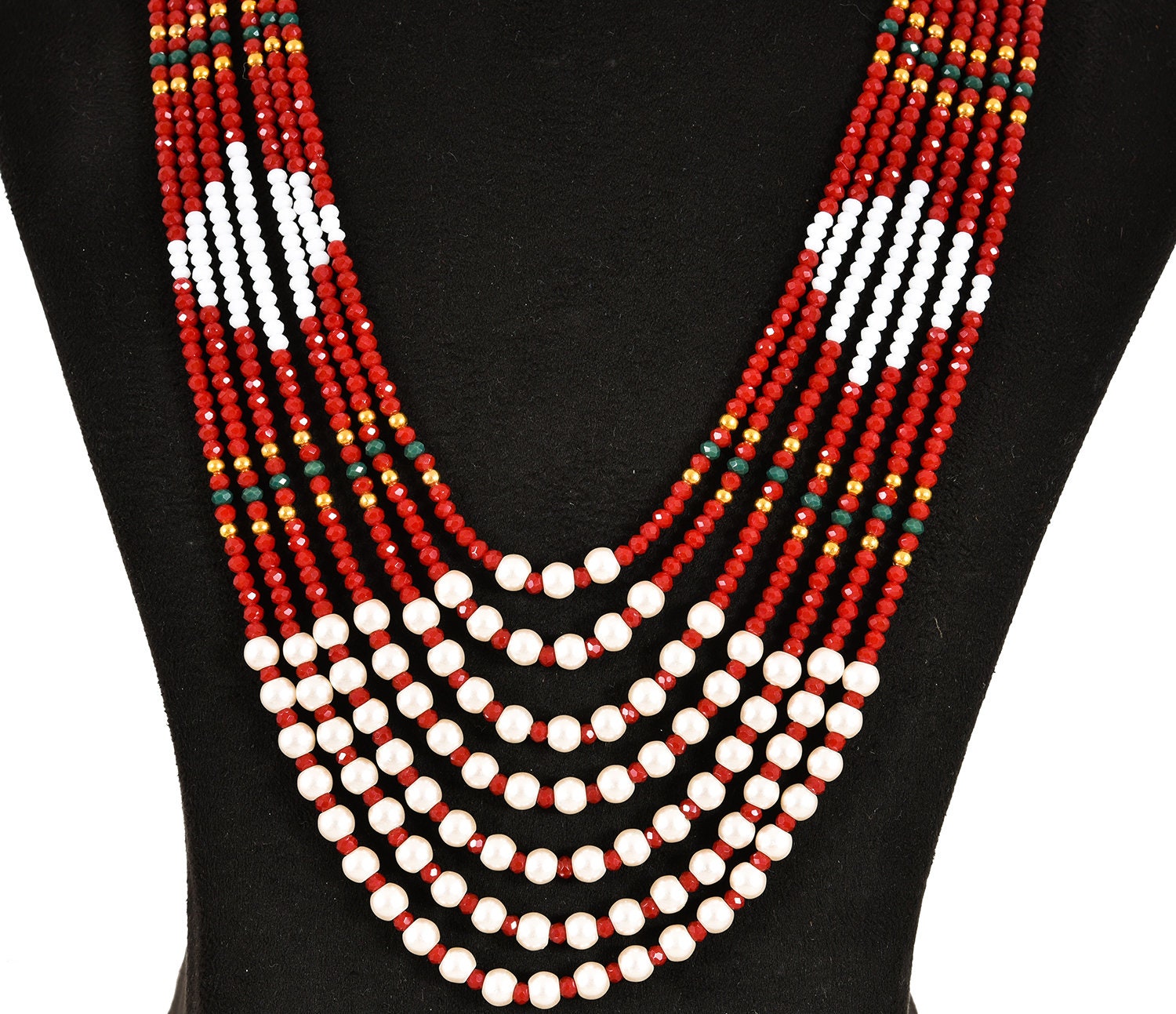 Indian Tradition Jewellery, for Women Red and White Beads Necklace With