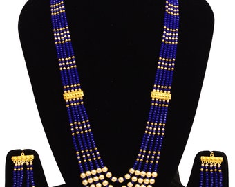 Indian Tradition Jewellery, for Women Blue and white Beads Necklace with Earring Handmade Designer Jewellery for her