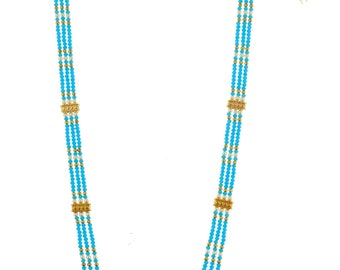 Indian Tradition Jewellery, for Women Sky Blue  and Golden Beads Necklace with Earring Handmade Designer Jewellery for her