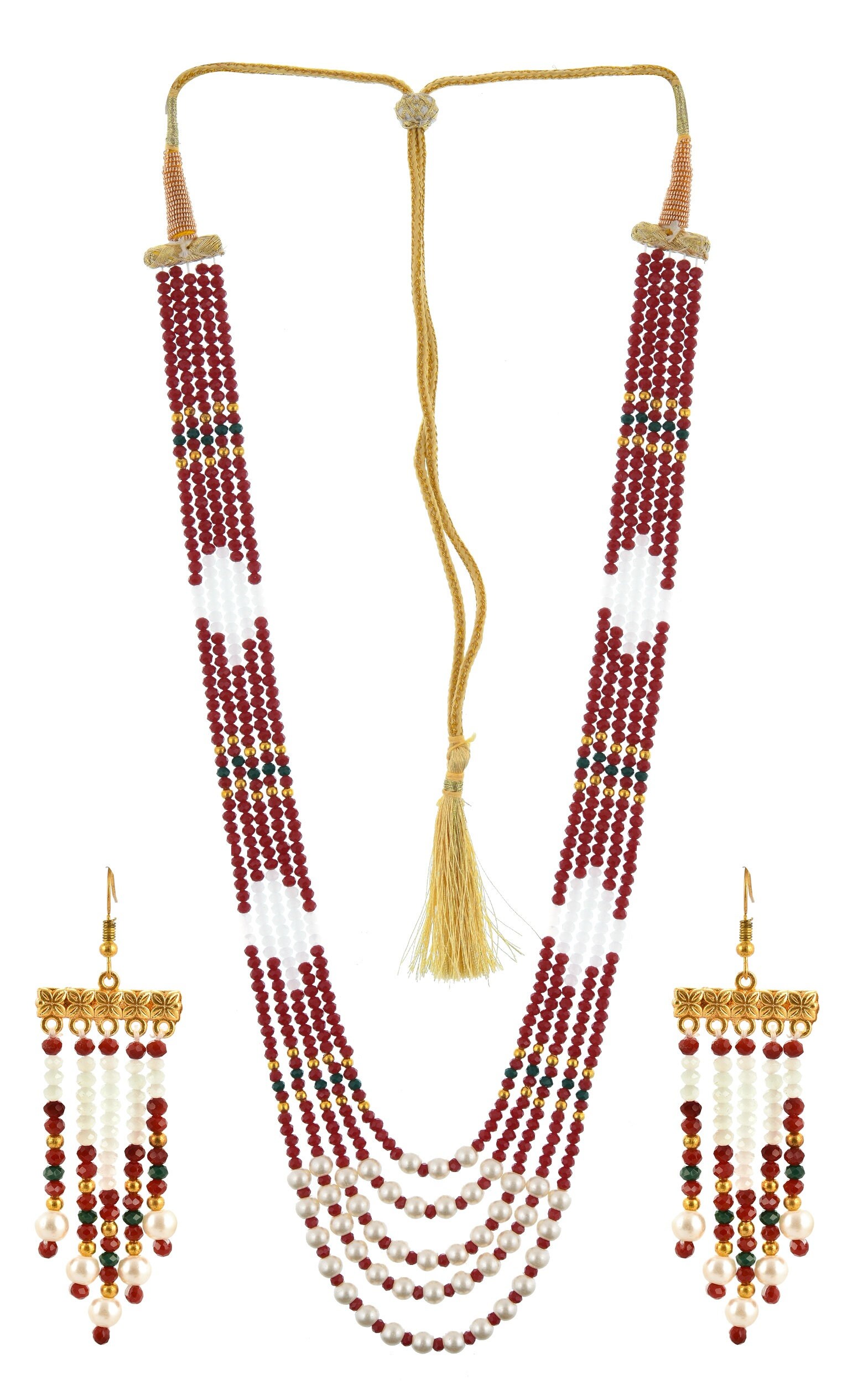 Indian Tradition Jewellery, for Women Red and White Beads Necklace With