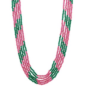 Indian Tradition Jewellery, for Women Pink and Green Beads Necklace with Earring Handmade Designer Jewellery for her image 1
