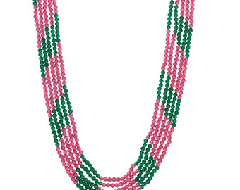 Indian Tradition Jewellery, for Women Pink and Green  Beads Necklace with Earring Handmade Designer Jewellery for her