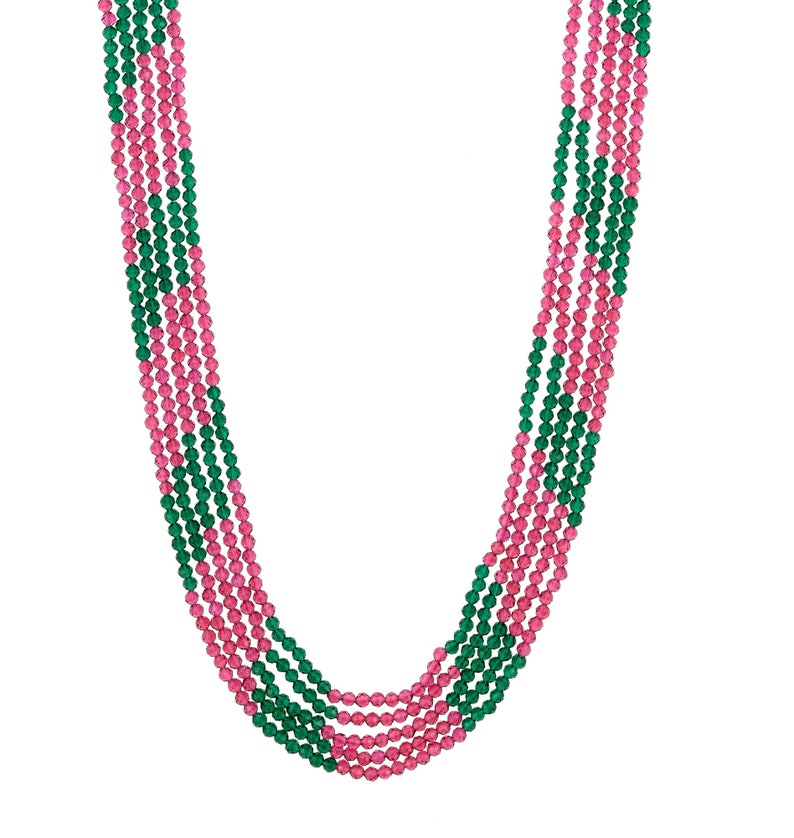 Indian Tradition Jewellery, for Women Pink and Green Beads Necklace with Earring Handmade Designer Jewellery for her image 1